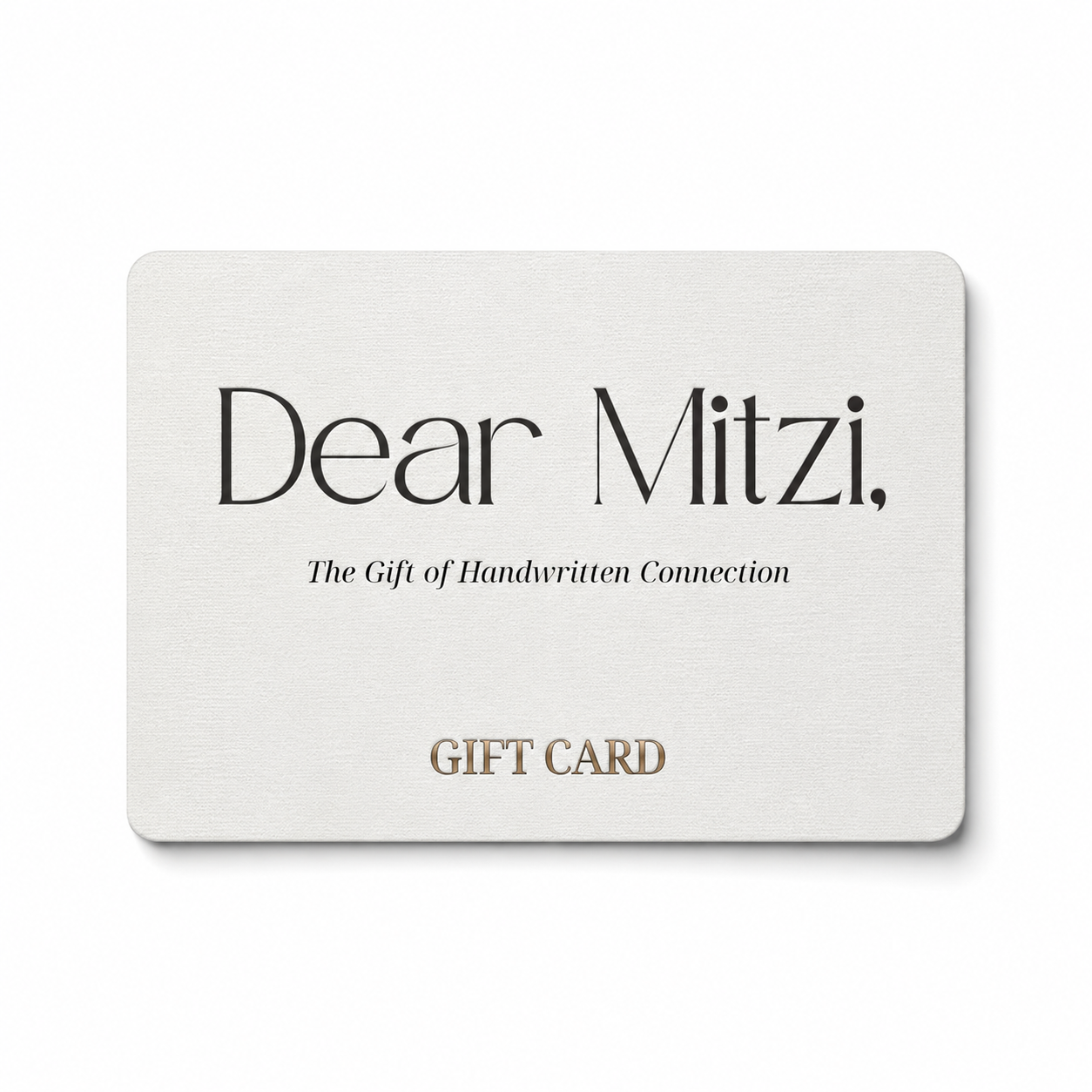 Gift card from 'Dear Mitzi' on a white background