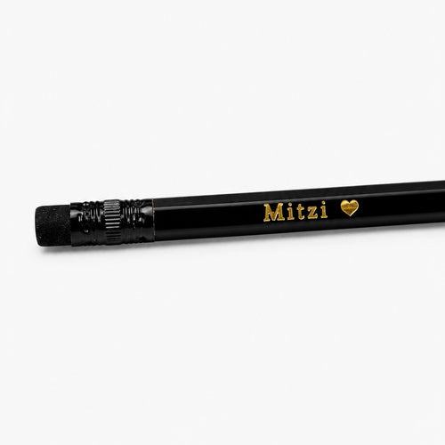 black pencil with black ferrule and gold foil personalization