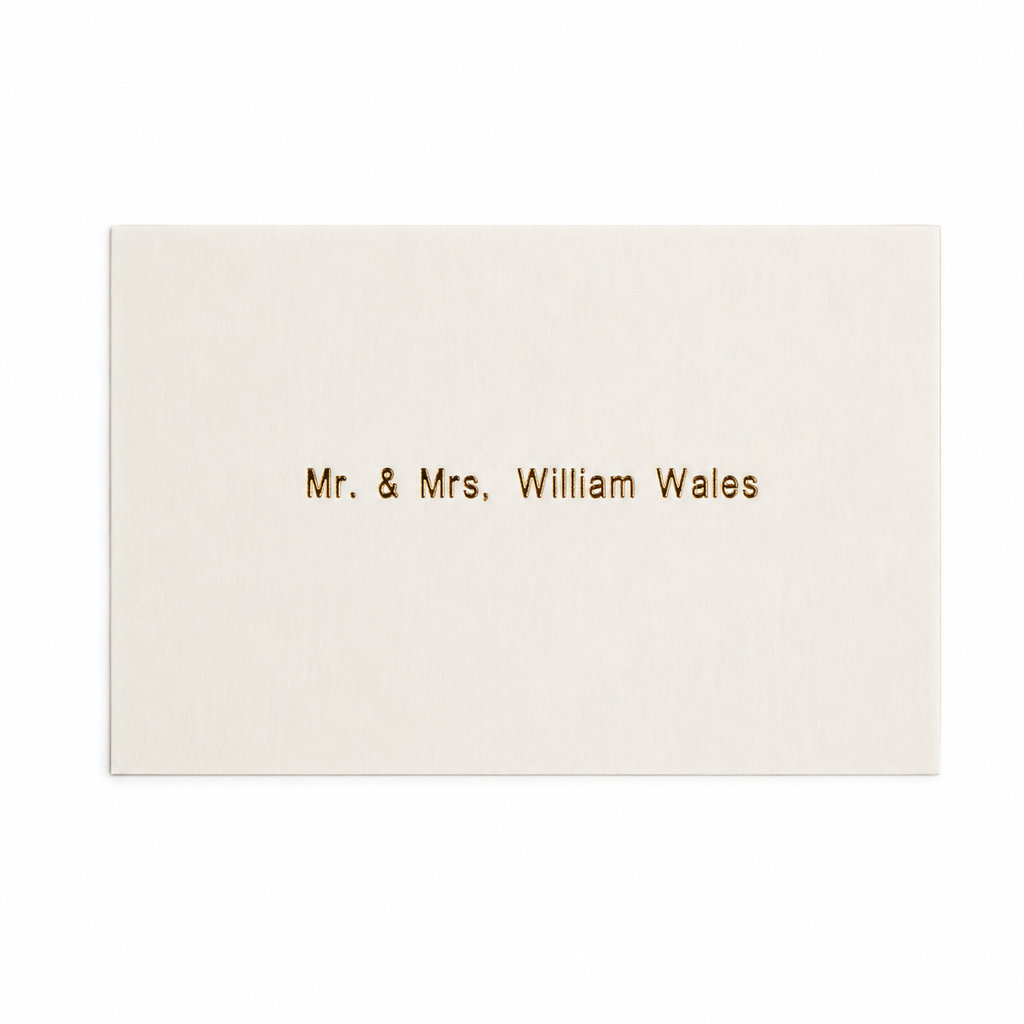 White Calling card with gold foil embossed personalization