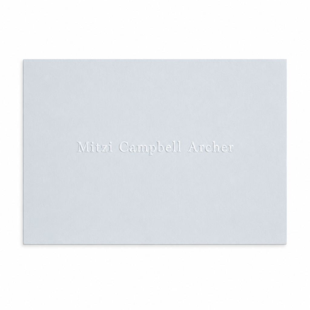 Light blue Calling card with white foil embossed personalization