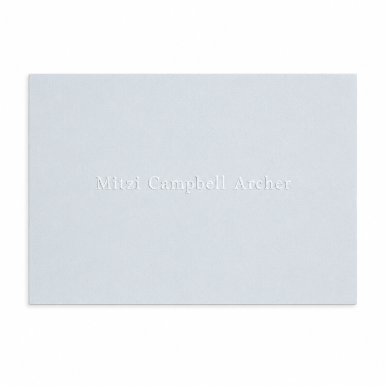 Light blue Calling card with white foil embossed personalization