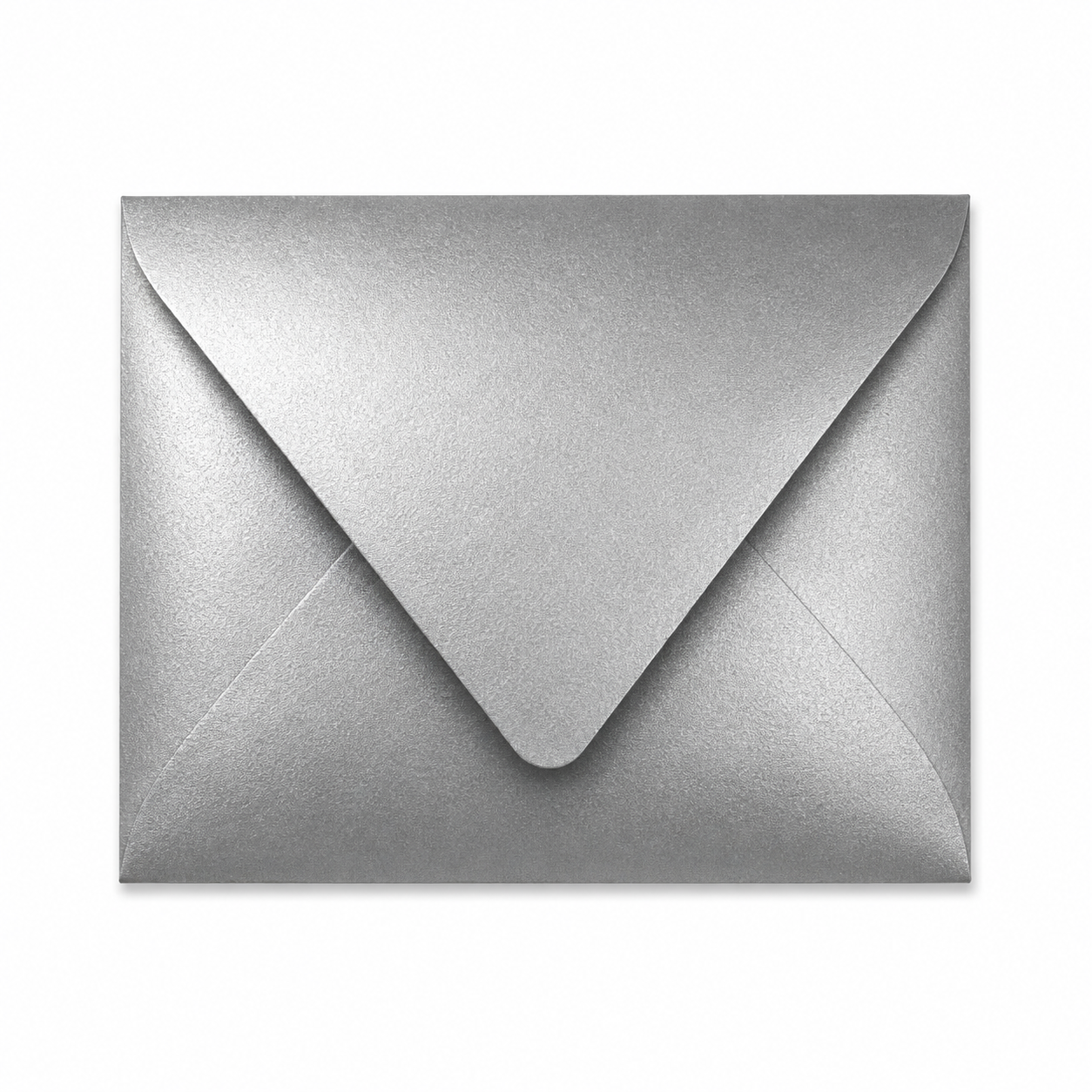 Silver size A2 euro flap envelope on a white background
